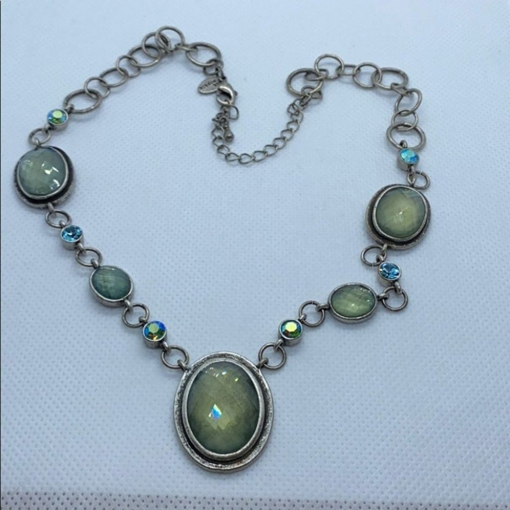 Lia Sophia antique silver and jeweled necklace